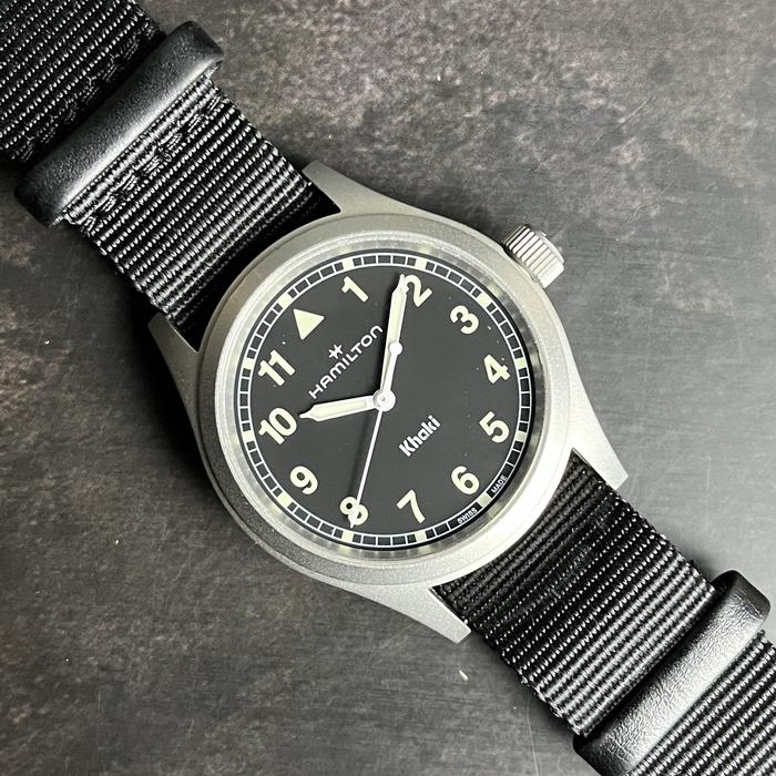 HAMILTON Khaki Field Mechanical Auto 38 Original Swiss Made Watch Black White Leather Nato King H694