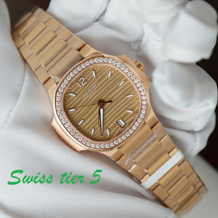 Jam Tangan WanitaPatekPhilippeNautilus 7118 Women Watch Diamonds 3K Factory 35mm