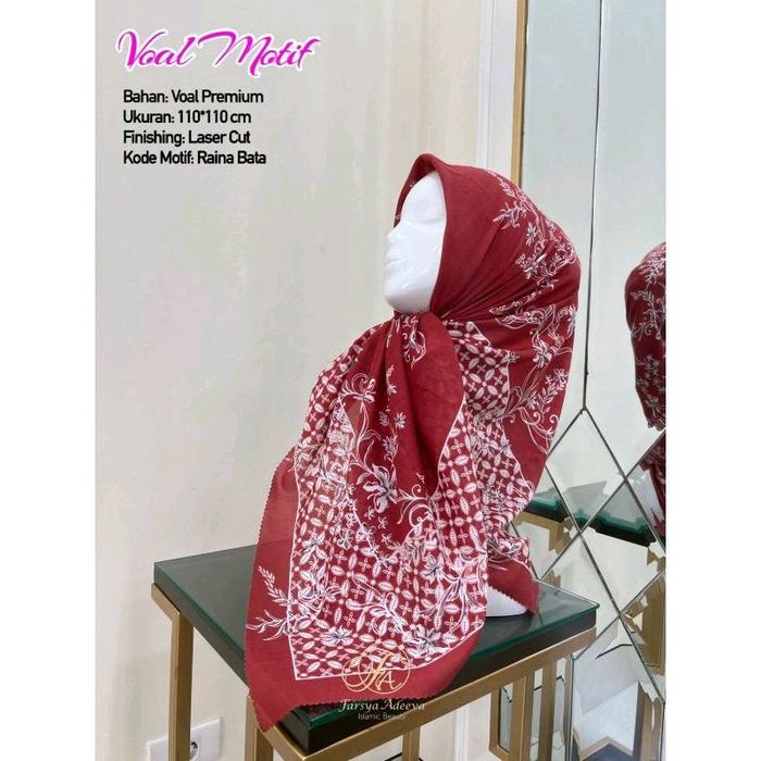 Hijab Motif Raina Merah Bata kode 329 Jilbab Segi Empat Voal Premium