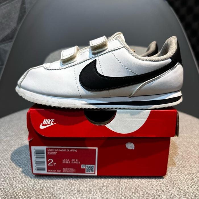 Sepatu Nike anak kids CORTEZ basic SL (PSV) white & black size 2Y / 21cm ori original excellent