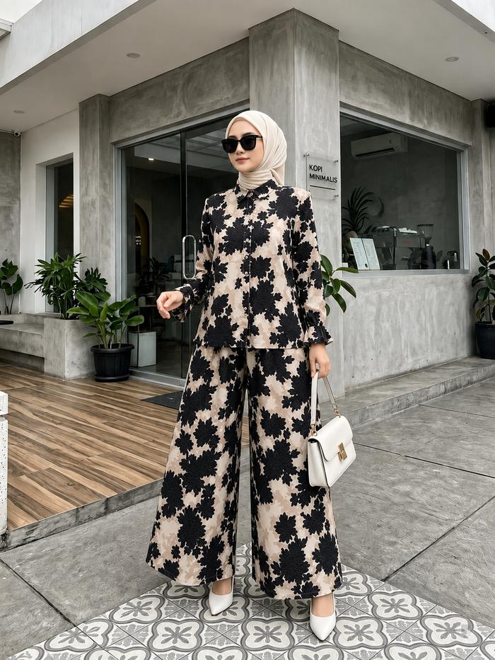 Setelan Wanita Rayon Davina Oneset Lengan Reglan Pocong Viral Kekinian
