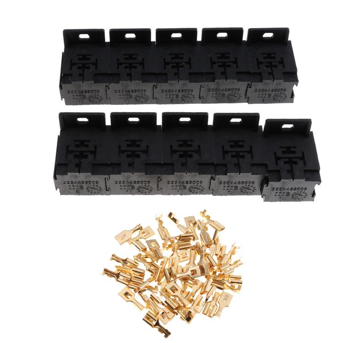 10 Sets 12V/24V 30A-80A Car Relay Socket Holder 5-Pin Connector &