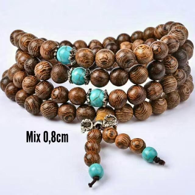 ￼Kalung dan Gelang Tasbih Pria Wanita Kecil Keren Kayu Kokka Kaukah Kaokah Hitam mix Batu Garnet Tig