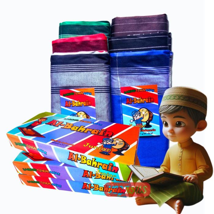 Al-Bahrain Sarung Dus Anak Laki Junior SD SMP Kain Tenun Al Bahrain Ukuran 90x108cm Muslim Koko Katu