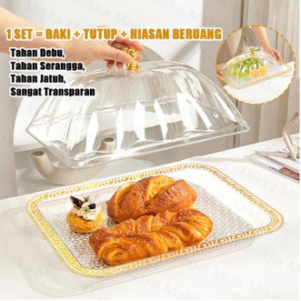 【COD】Set Nampan dan Tutup Roti Emas Mewah Aesthetic - Wadah Saji Kotak Roti dan Kue Tempat Penyimpan