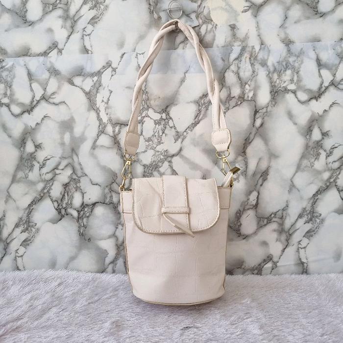TAS SHOULDER KULIT WANITA KULIT MOTIF CROCO SECOND BRAND CREAM WHITE / TAS SAMPING WANITA / TAS TOTE