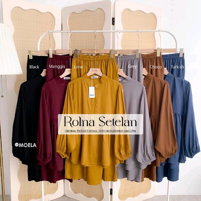 Setelan blouse + celana polos ORI by MOELA Rolna set