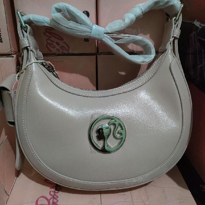 Tas Barbie sabit ballen hitam, pink & ivory Selempang Wanita