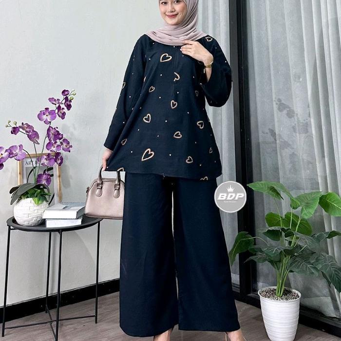 BDP Setelan Baju dan Celana One Set Batik Bahan Rayon Wanita Panjang Kulot Atasan Tunik Dewasa Remaj
