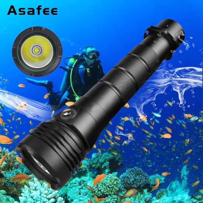 Asafee XHP50 LED Menyelam Senter Putih Kuning Light Underwater Tahan