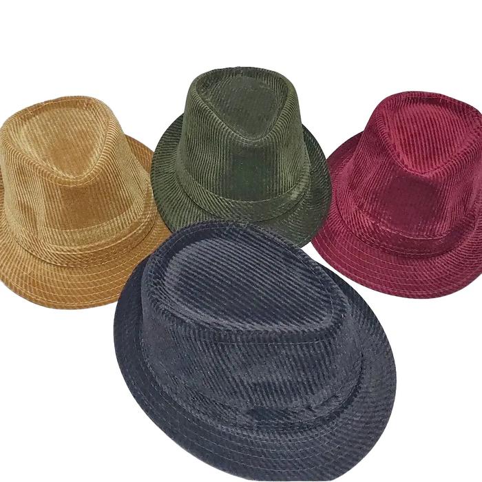 Topi Fedora Corduroy Laken Casual Import Premium Dewasa Pria Wanita Bahan Berkualitas One Size 57cm