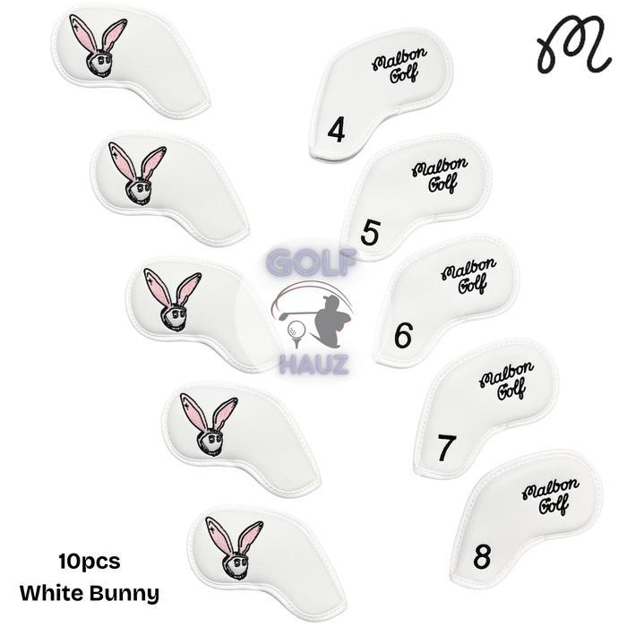 PREMIUM GOLF Leather Set Head Cover Iron Pelindung Pink Bunny White Stick Mlbn Black 10 Pcs Quality 