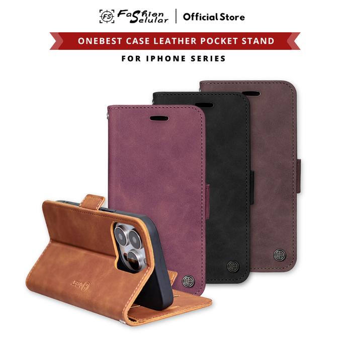 OneBest Case Leather iPhone 17 16 16E 15 14 13 12 11 Plus/ Air/ Pro/ Pro Max Pocket Stand HA 103
