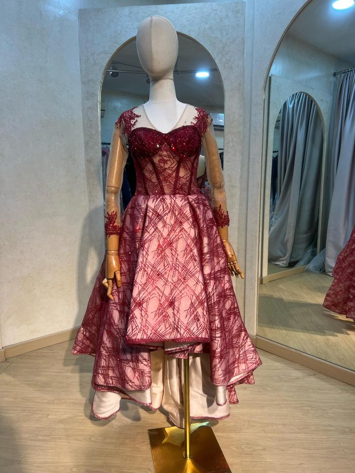 Gown/Gaun Pesta Elegan Mewah Dress Wanita Warna Red Merah Maroon/Pressweet17/Prewedding/Bridesmaid/G