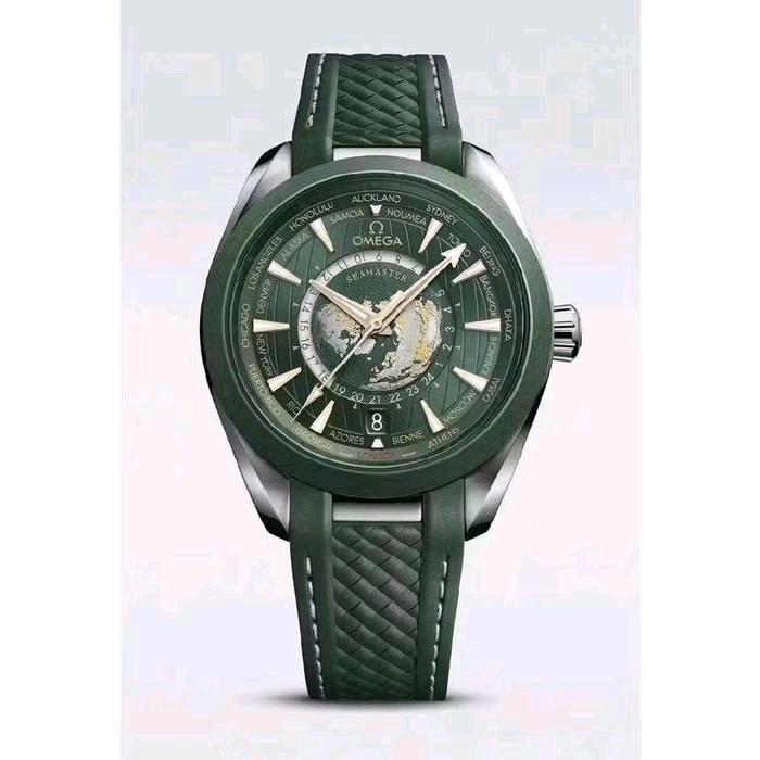 JAM TANGAN LUXURI NO.1OMEGA SEAMASTER FACTORY WORLD TIME LIMITED EDITION GREEN DIAL
