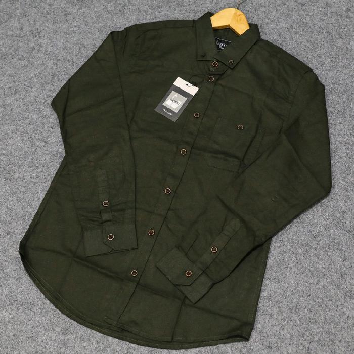 Kemeja Panjang / Kemeja Polos / Kemeja Flanel Pria / Kemeja Hijau Army / Kemeja Distro / Kemeja Pria