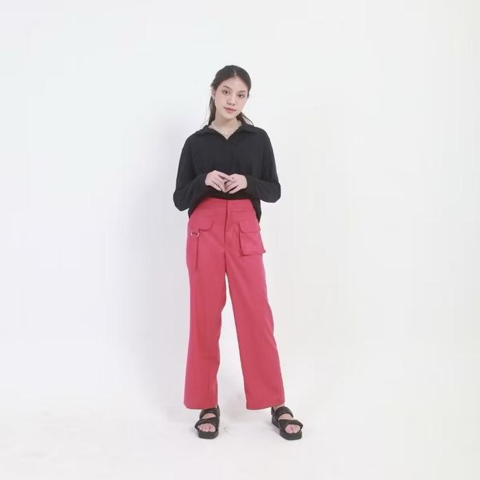 Celana Kulot Panjang Katun Pink Fanta Summer Pocket Pants Neulla