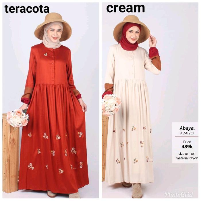 Dennis Abaya A241207 Uk XS-XXL Bahan Rayon Adem Bordir Bunga-Bunga Cantik Gamis Muslim Motif Mewah N