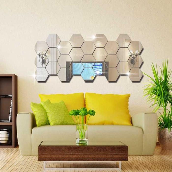 Stiker Kaca Stiker Dinding Sticker Dinding Dekorasi Hexagon Mirror Acrylic
