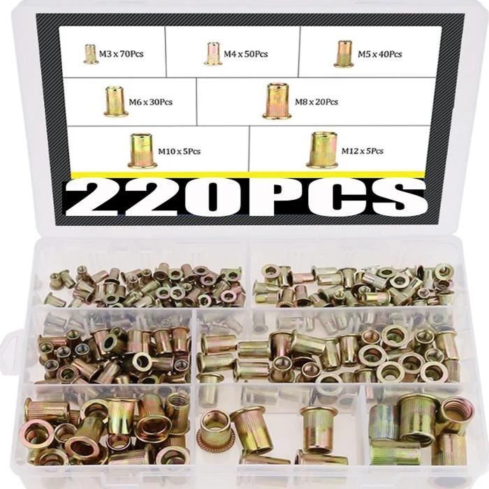 220PCS Blind Rivet Nut M3 M4 M5 M6 M8 M10 M12 Flat Head Threaded Rivet Insert Nut Cover Rivet Nut Ga