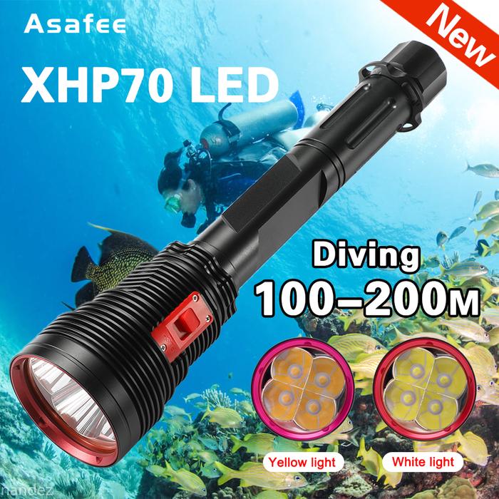 Asafee A47 Super Terang 4x Xhp70,2 Senter Menyelam IPX8 Lampu Scuba