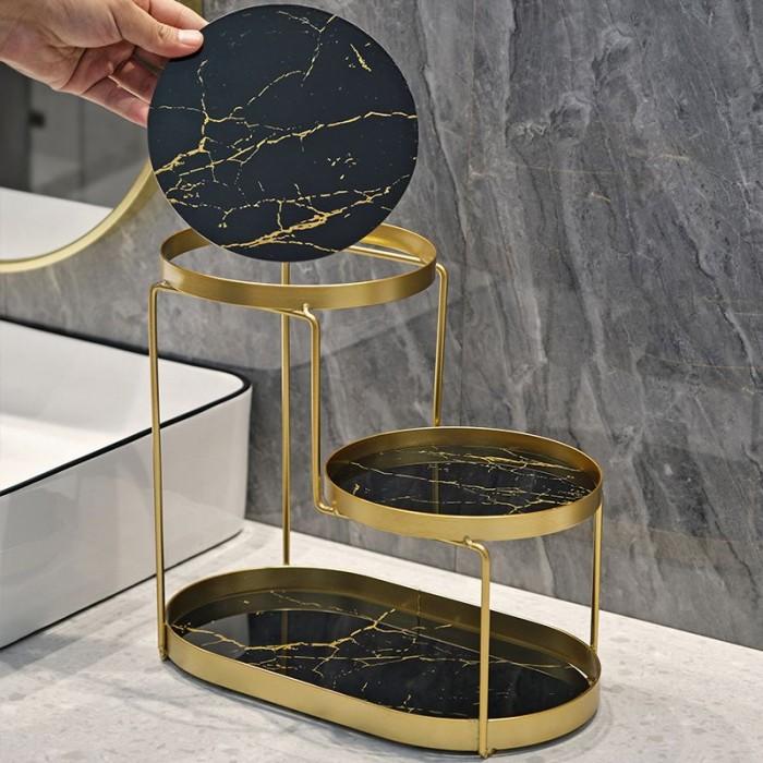 Tempat Kosmetik Kaca Marble Gold 3 Layer - Rak Kosmetik Gold Marble