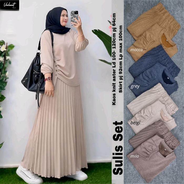Sulis Set Fab Aster Knit Baju Wanita Muslim Dewasa Syari Murah Nyaman Dipakai Baju Lebaran Baju Mura