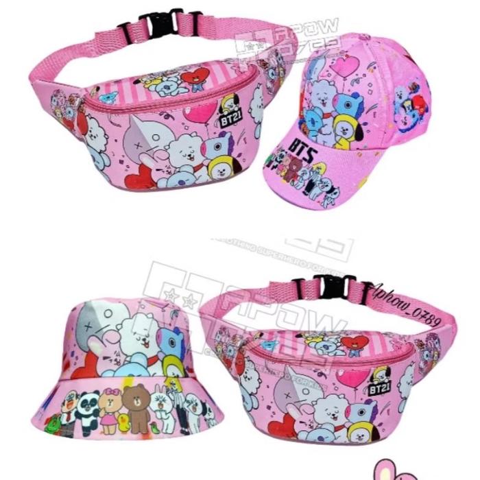 Tas Selempang Anak Multifungsi 2in1 BST Pink Baby Topi 21BT - Fashion Topi anak perempuan