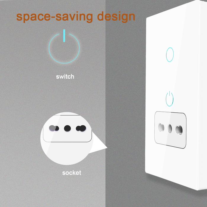 Saklar lampu Italia Tuya cerdas Wifi colokan Panel kaca soket dinding
