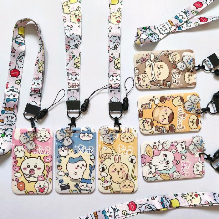 ID Card Holder Name Tag Lanyard Kalung Wadah Kartu Identitas Cute Chiikawa Hachiware Usagi Momonga R