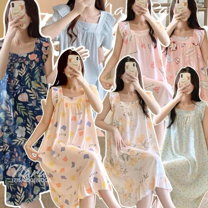 RULIF Daster Rayon Tanpa Lengan Import Dress Rayon Allsize Wanita Kensi Motif Bunga Batik NARA 1715 