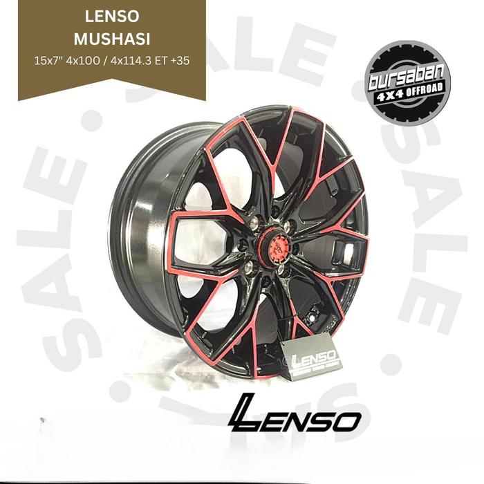 R15 VElg 15x7 4x100 4x114.3 +35 Lenso Mushasi Black Red Xenia Avanza