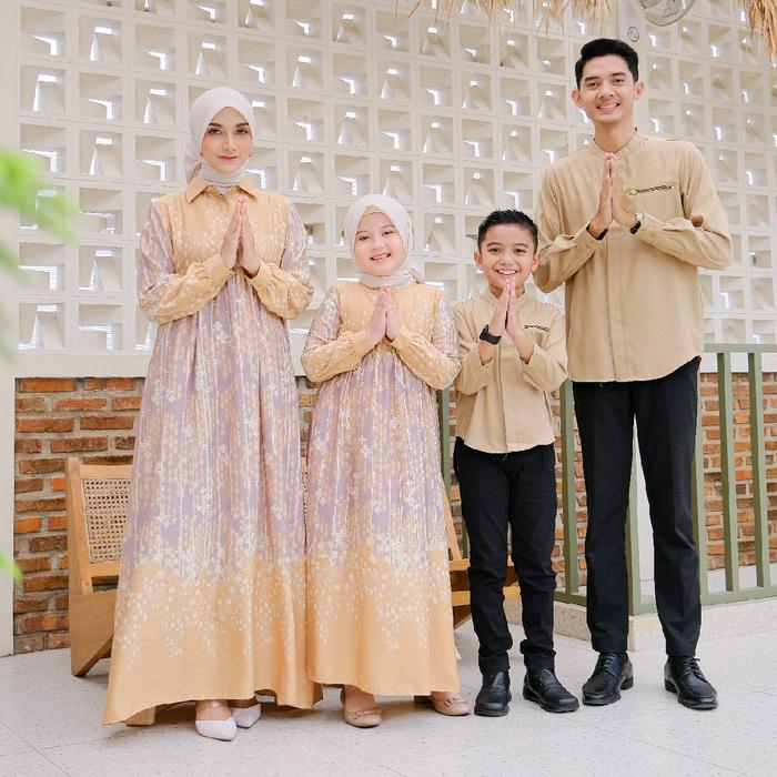 Atheera Baju Lebaran Couple Keluarga Asuka Set Kuning - Gamis Koko Dewasa & Anak