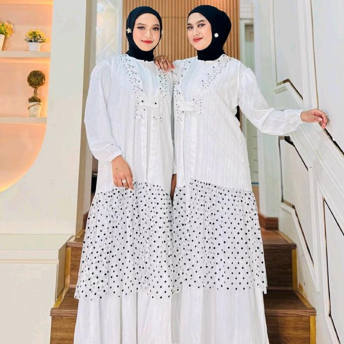 Ennisa set abaya putih by antunna Gamis Dress Wanita