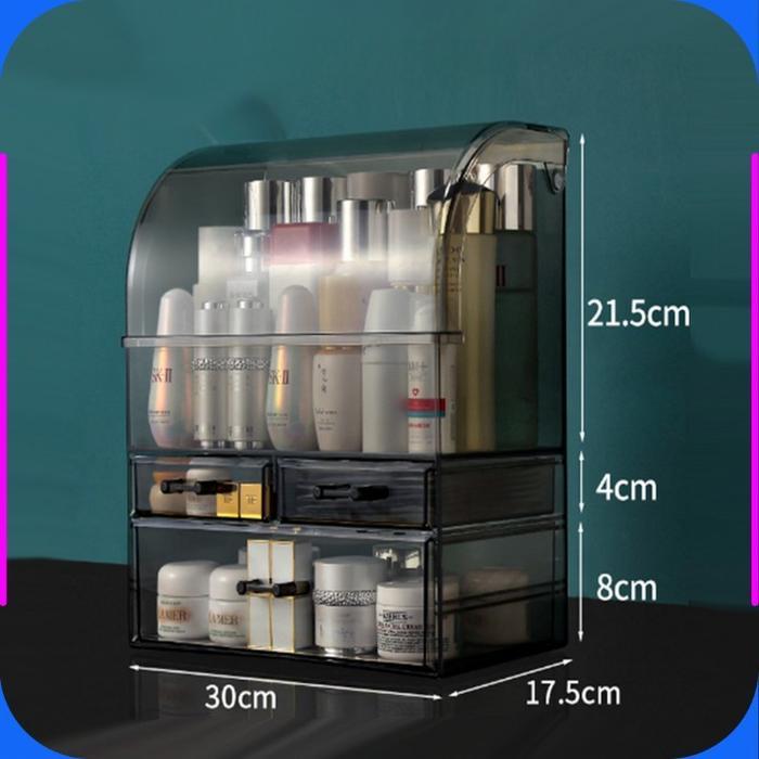 Rak Kosmetik Dengan Laci Anti Debu Tempat Make Up Rak Akrilik Hitam