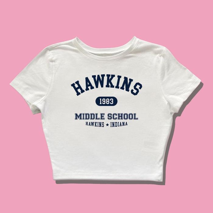 Atasan Wanita Dewasa Tank Crop Top Hawkins 1983  Y2K. Premium Knit Rib Cotton - Katun, Rompi, Cewek,
