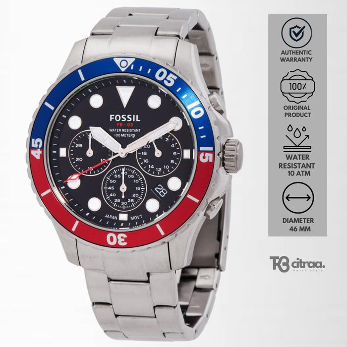 Jam Tangan Pria Fossil FB-03 FS5767 Chronograph Men Black Dial Silver Stainless Steel Strap Mewah Sp