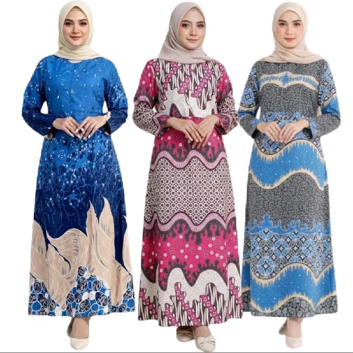 gamis batik wanita modern,gamis wanita muslim,baju gamis ibu ibu pengajian