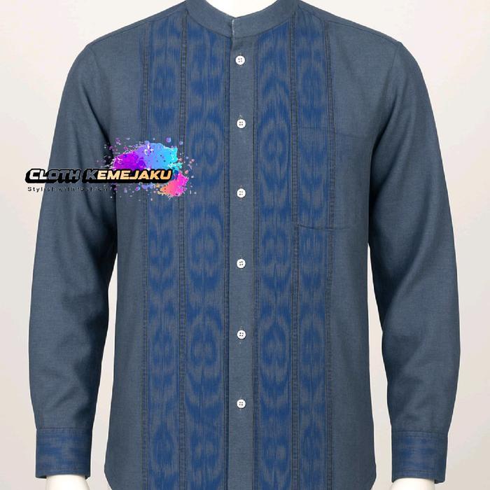 Baju Koko Khalid Pria Lengan Panjang Vertical Pattern Muslim Dewasa Katun Formal Nyaman kurta premiu