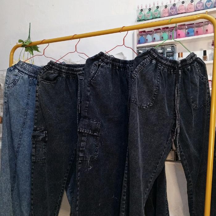 Celana jeans joger dewasa wanita Panjang Cewek Karet Hitam