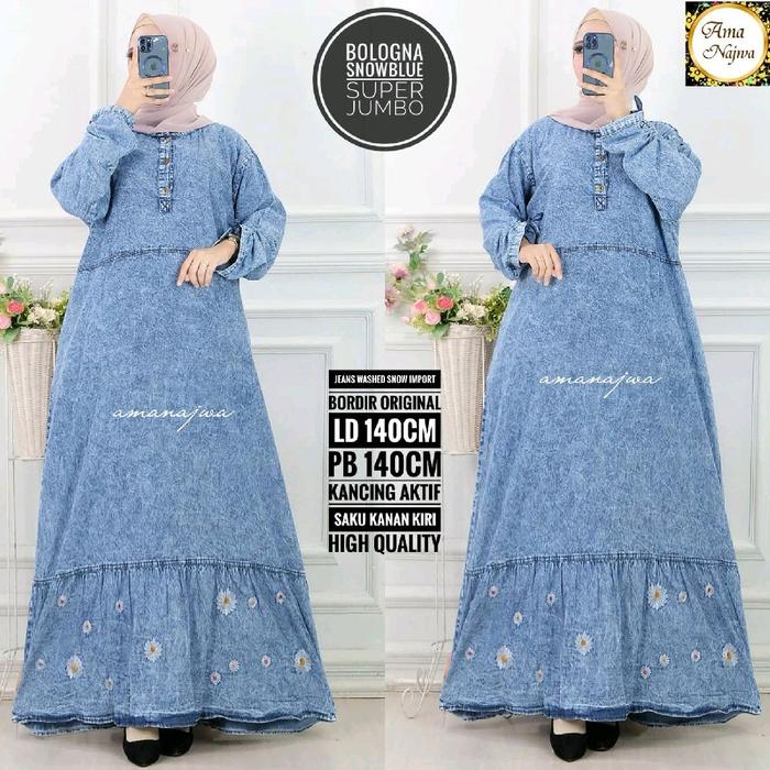 snow blue Bologna LD 140 Gamis jeans tebal Dress SUPER JUMBO maxy / Amj