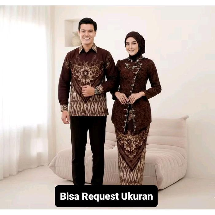 SET KEBAYA JANGGAN POLA MAHOGANY ORI COUPLE KEMEJA PREMIUM / CUSTOM ANAK & JUMBO / BAJU SETELAN SERA