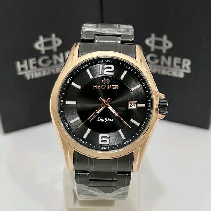 JAM TANGAN PRIA HEGNER HW 1295L BLACK ROSEGOLD ORIGINAL