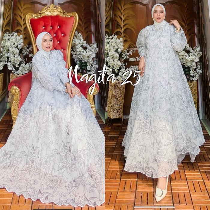 ViralJaya NAGITA DRESS PREMIUM ORGANZA PRINT by OHC Gamis Muslim Wanita Payet C