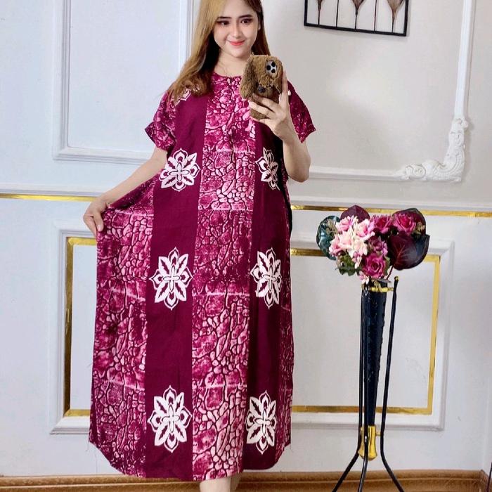 Dress Lowo Batik Cap Madongan Rayon Premium Halus Tebal Adem Nyaman by Zialova