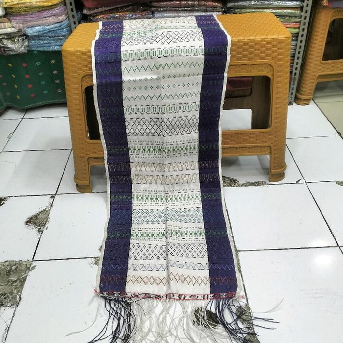 ULOS HANDE-HANDE TENUNAN TARUTUNG FULL SIMATA WARNA PUTIH SISI UNGGU.