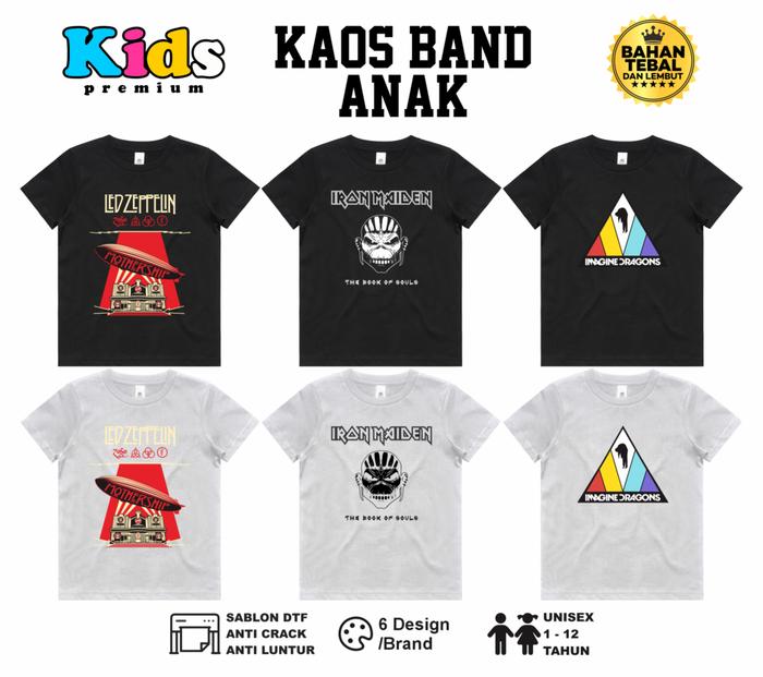 Kaos Band Anak Baju Band Imagine Dragon, Led Zeppelin Original Distro Bahan Cotton Combed 30s Fashio