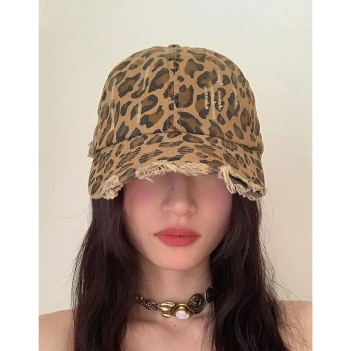 Women Y2K leopard print hat retro curved brim cap summer cool street fashion baseball cap y2k
