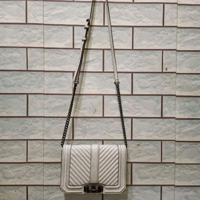 Tas sling Rantai Kulit Asli REBECCA MINKOFF Baby Grey / Tas Slempang Kulit Asli /Slim / Genuine Lea