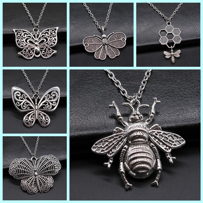 New Fashion Antique Silver Color Flying Animal Insect Necklace Butterfly Dragonfly Bee Cicada Pendan